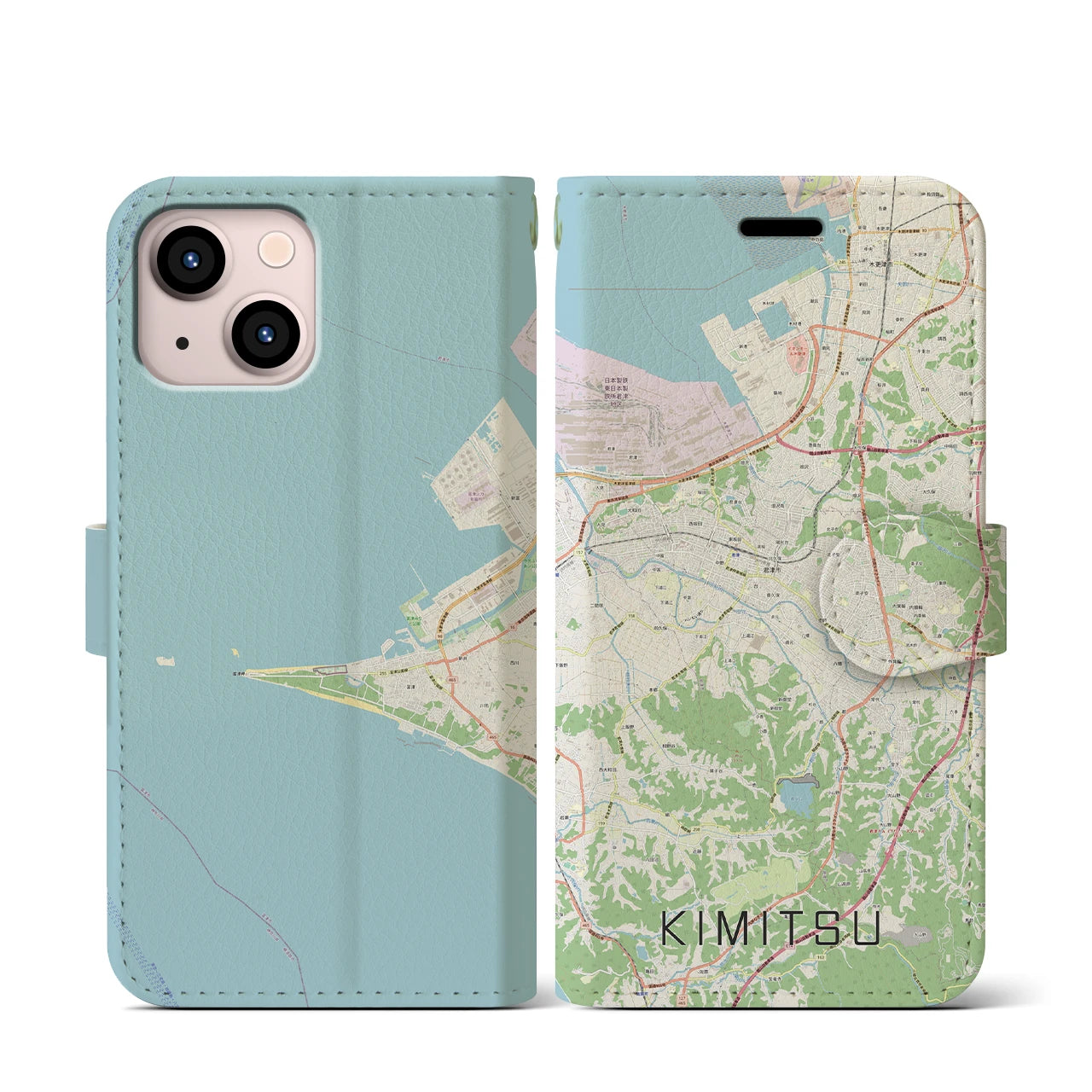 【君津(千葉県)】地図柄iPhoneケース(手帳タイプ)ナチュラル・iPhone 13 mini 用