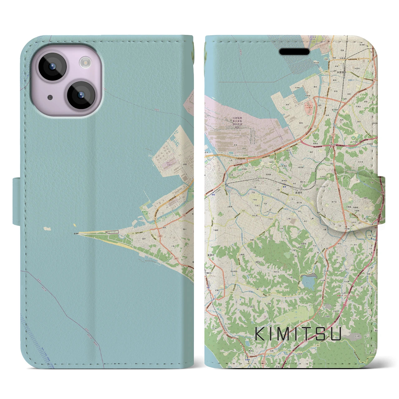 【君津(千葉県)】地図柄iPhoneケース(手帳タイプ)ナチュラル・iPhone 14 用