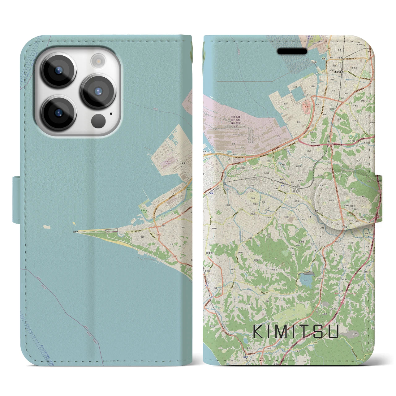 【君津(千葉県)】地図柄iPhoneケース(手帳タイプ)ナチュラル・iPhone 14 Pro 用