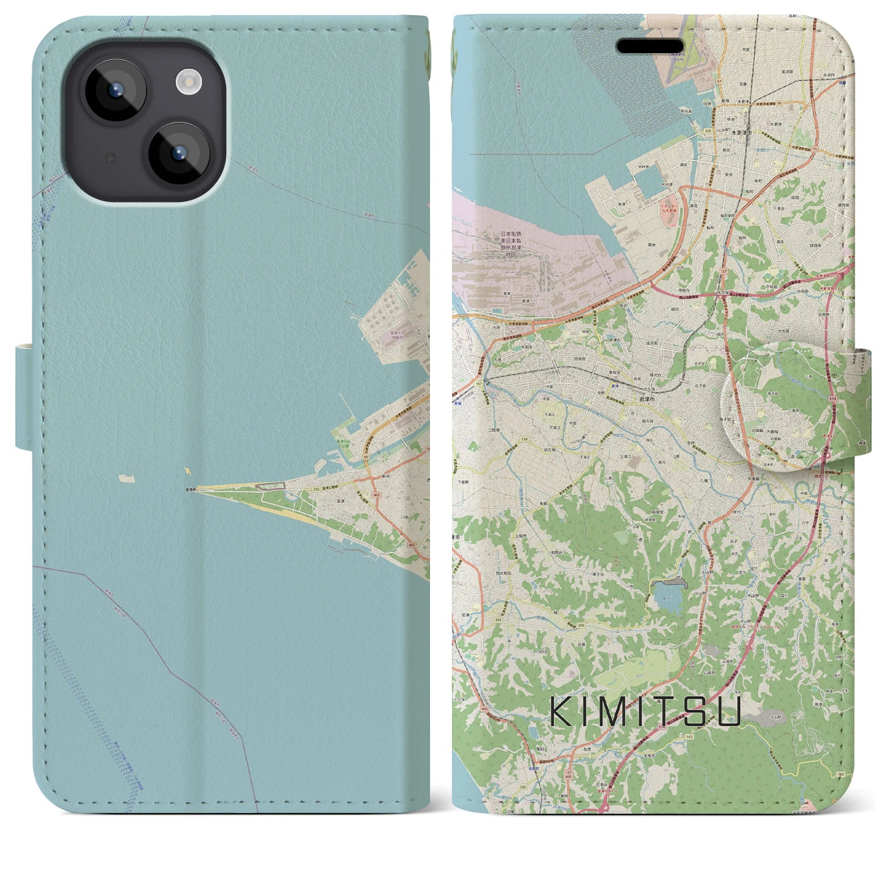 【君津(千葉県)】地図柄iPhoneケース(手帳タイプ)ナチュラル・iPhone 14 Plus 用