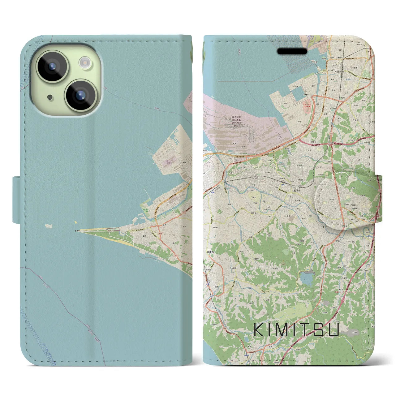 【君津(千葉県)】地図柄iPhoneケース(手帳タイプ)ナチュラル・iPhone 15 用