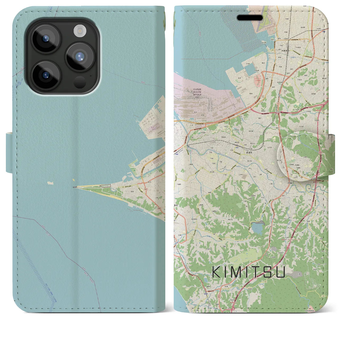 【君津(千葉県)】地図柄iPhoneケース(手帳タイプ)ナチュラル・iPhone 15 Pro Max 用