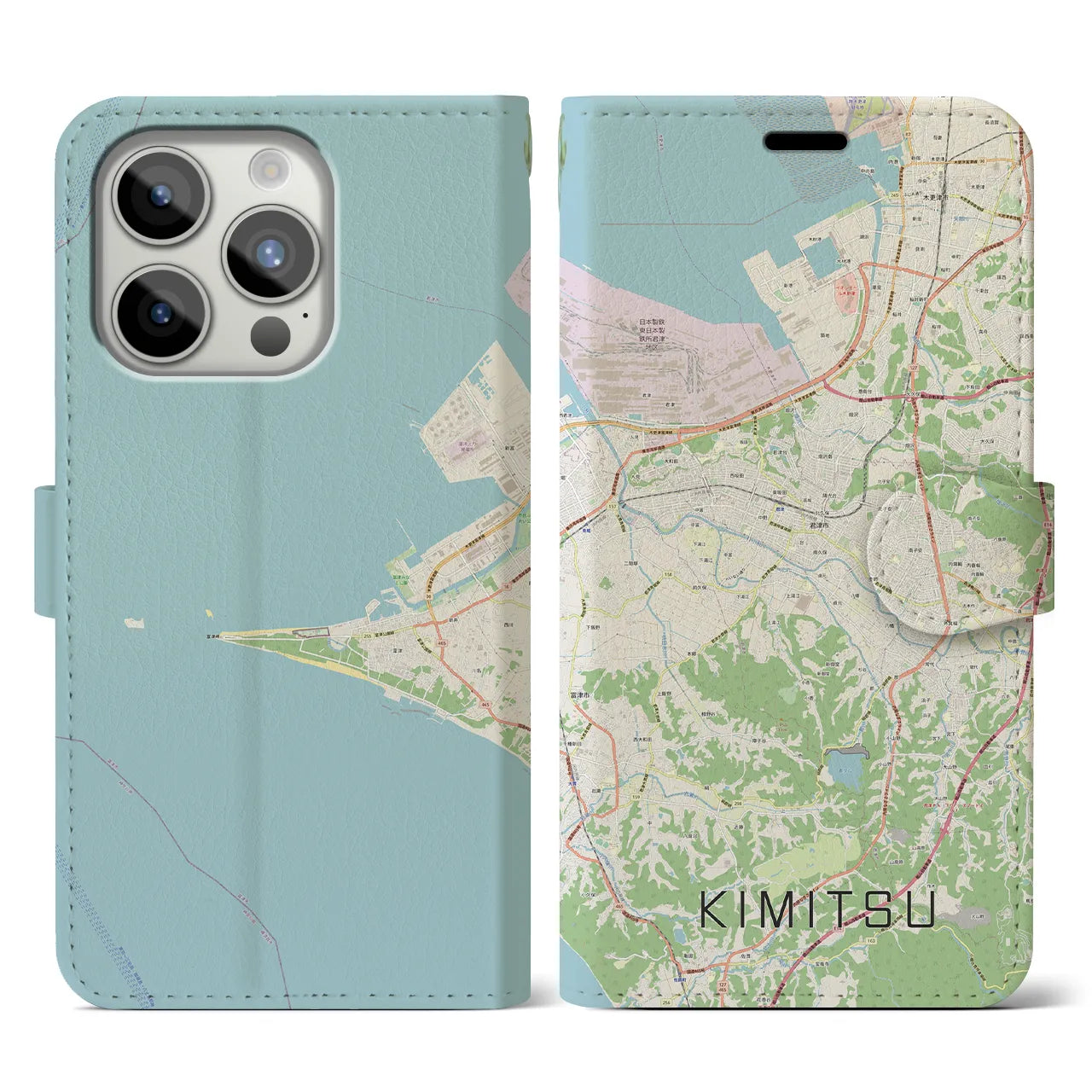【君津(千葉県)】地図柄iPhoneケース(手帳タイプ)ナチュラル・iPhone 15 Pro 用