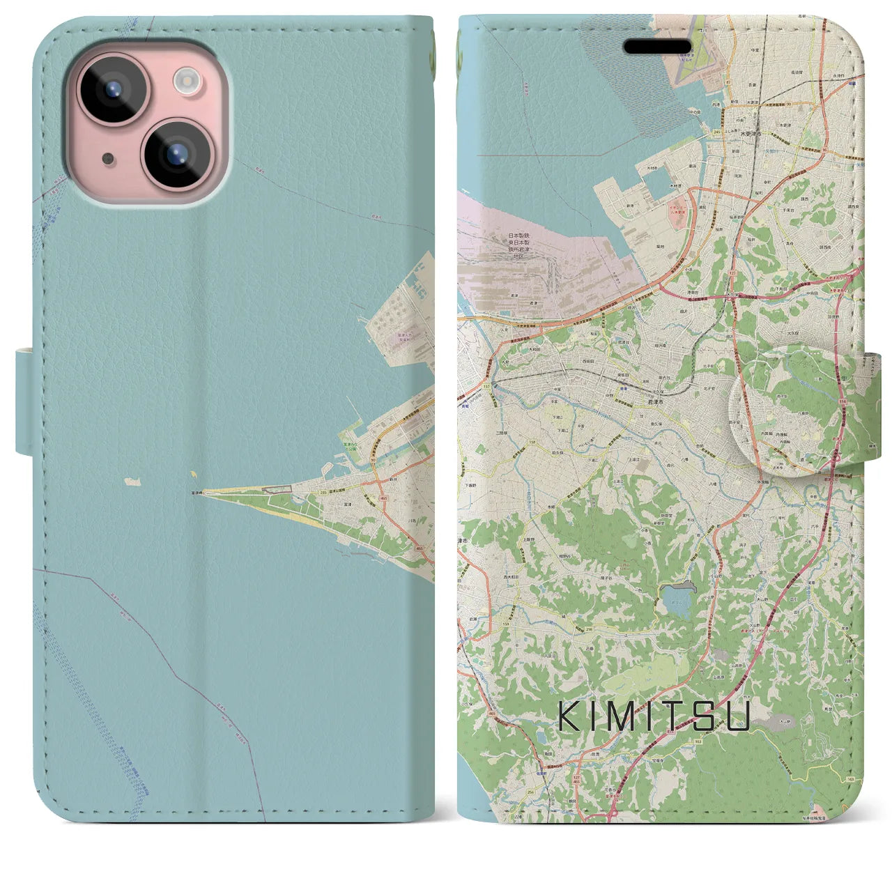【君津(千葉県)】地図柄iPhoneケース(手帳タイプ)ナチュラル・iPhone 15 Plus 用