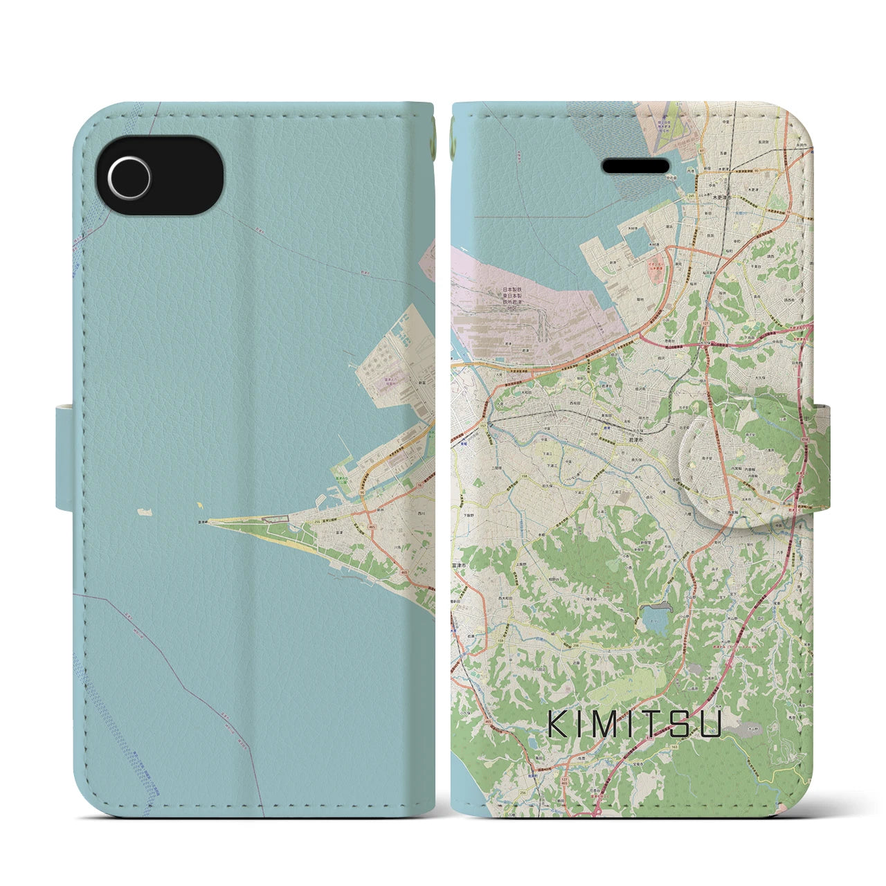 【君津(千葉県)】地図柄iPhoneケース(手帳タイプ)ナチュラル・iPhone SE(第3 / 第2世代) / 8 / 7 / 6s / 6 用
