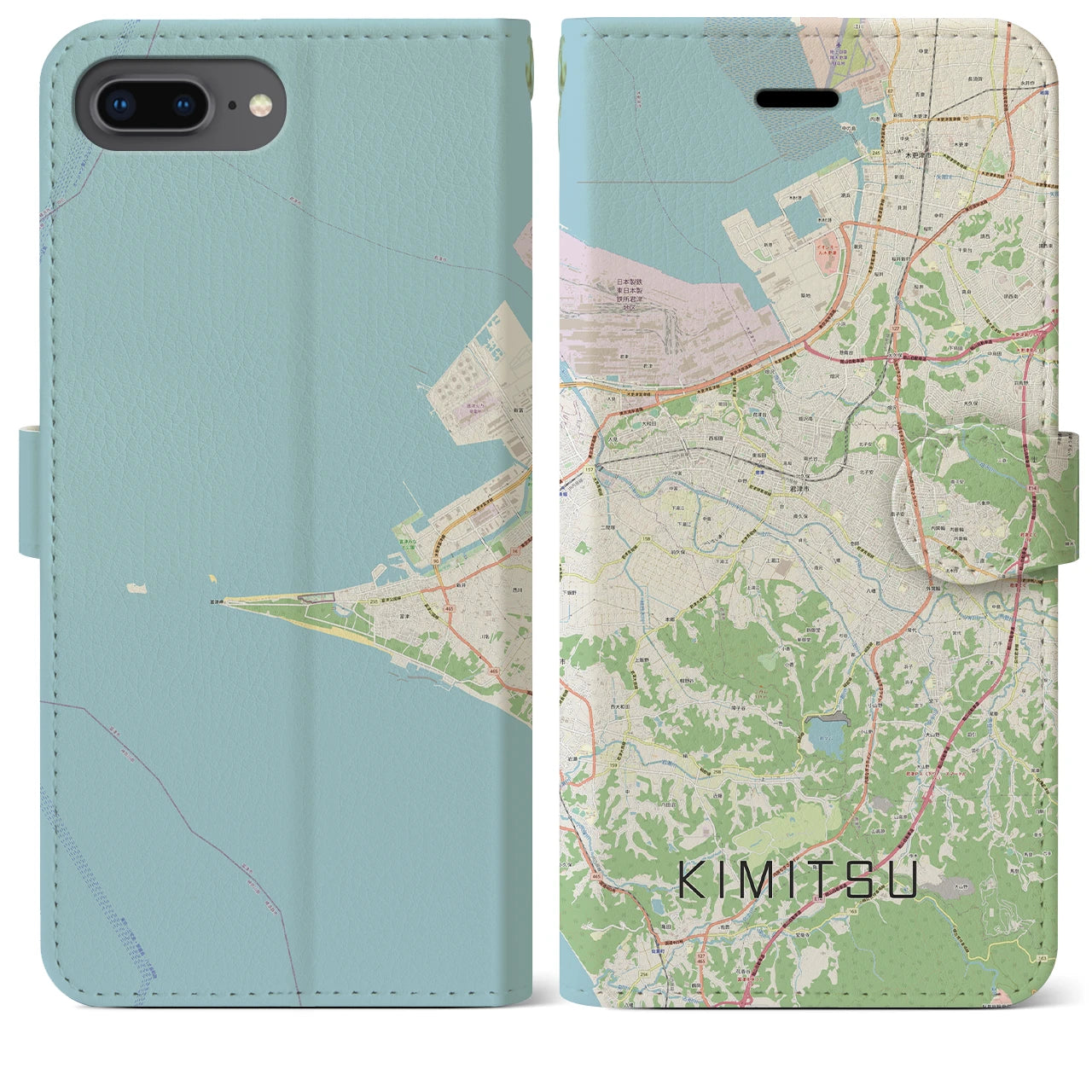 【君津(千葉県)】地図柄iPhoneケース(手帳タイプ)ナチュラル・iPhone 8Plus /7Plus / 6sPlus / 6Plus 用