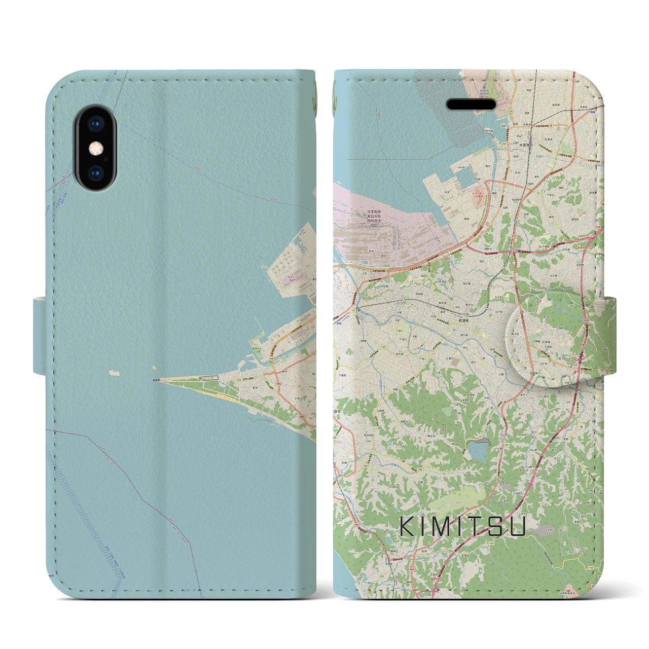 【君津(千葉県)】地図柄iPhoneケース(手帳タイプ)ナチュラル・iPhone XS / X 用
