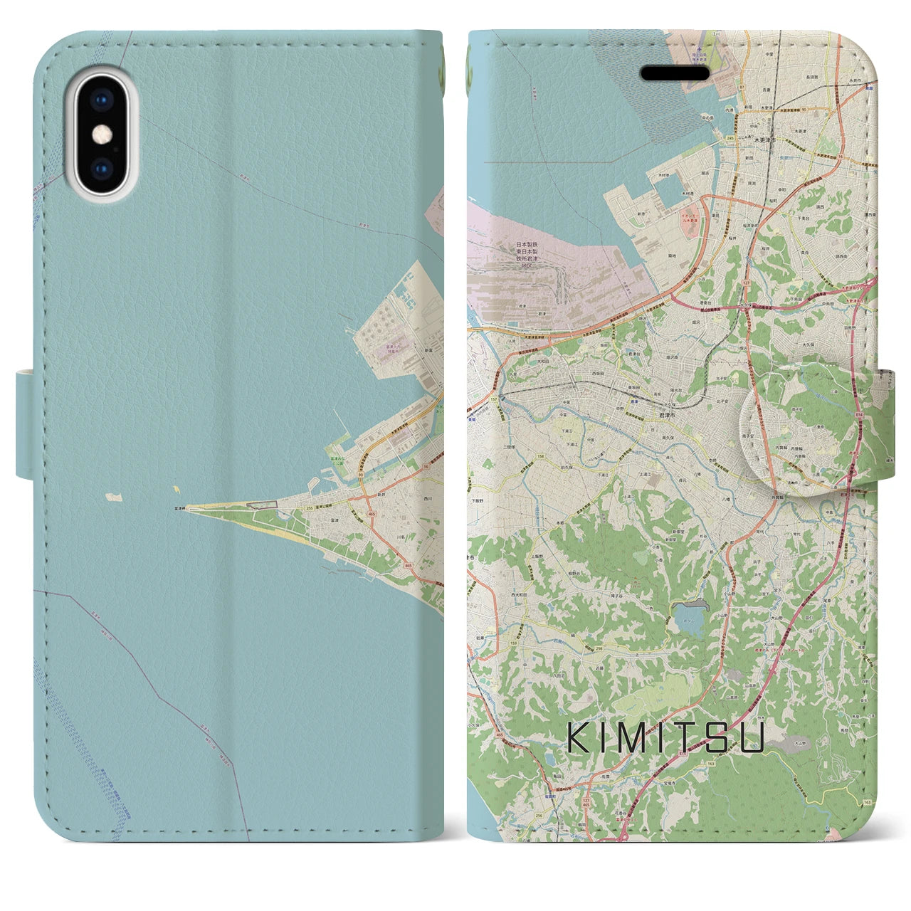 【君津(千葉県)】地図柄iPhoneケース(手帳タイプ)ナチュラル・iPhone XS Max 用