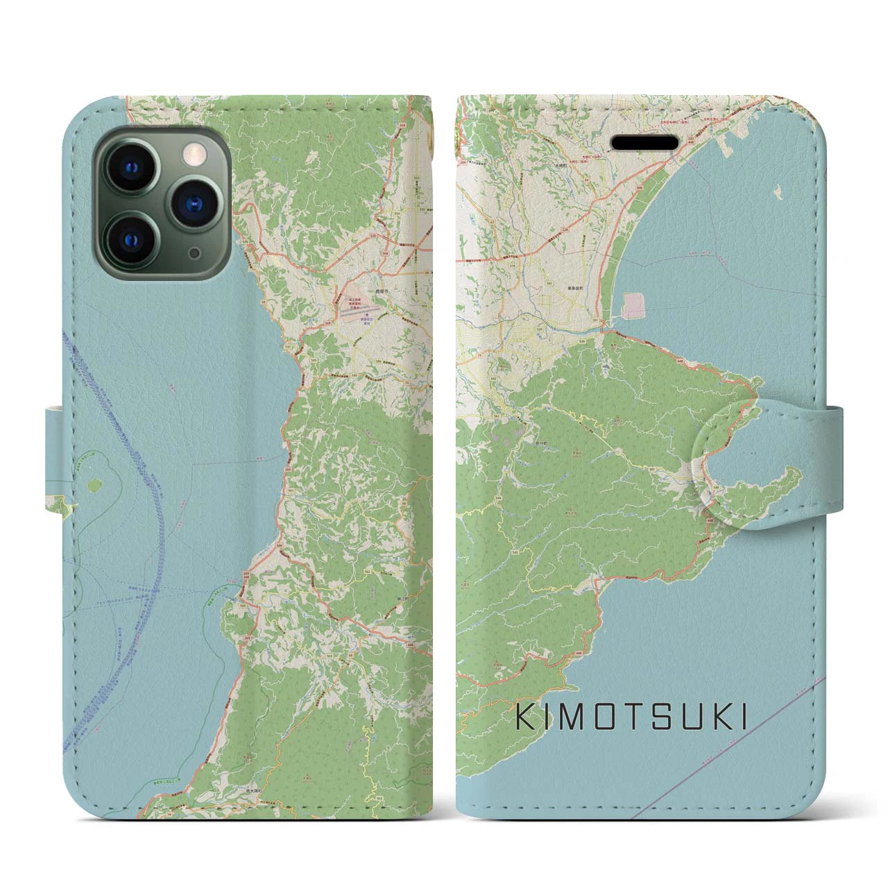 【肝付(鹿児島県)】地図柄iPhoneケース(手帳タイプ)ナチュラル・iPhone 11 Pro 用