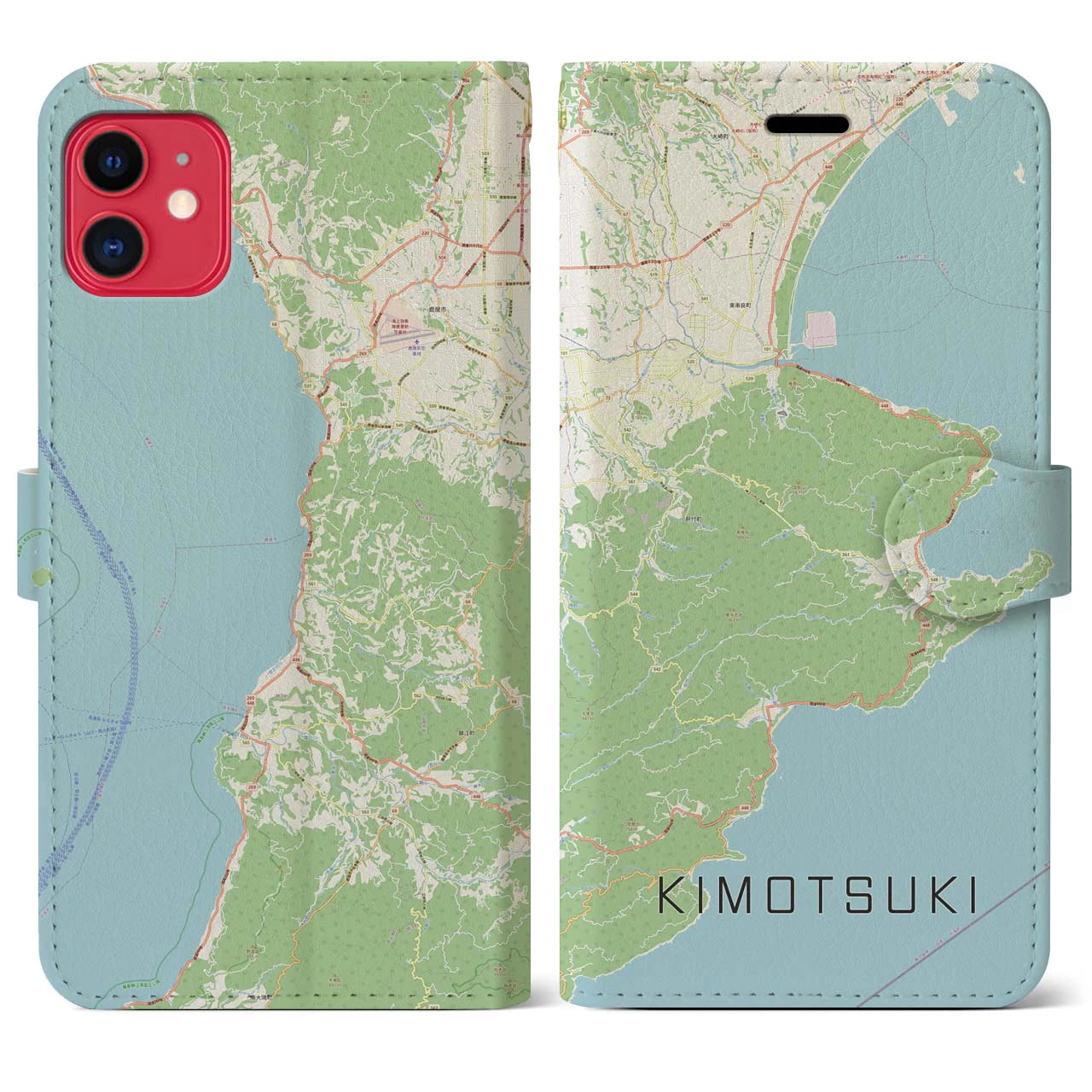 【肝付(鹿児島県)】地図柄iPhoneケース(手帳タイプ)ナチュラル・iPhone 11 用