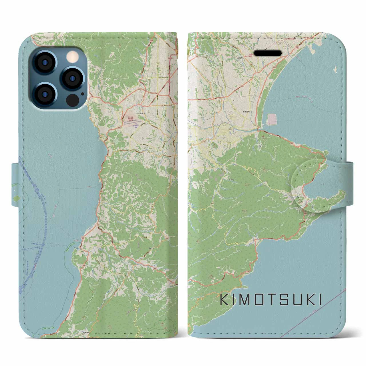 【肝付(鹿児島県)】地図柄iPhoneケース(手帳タイプ)ナチュラル・iPhone 12 / 12 Pro 用