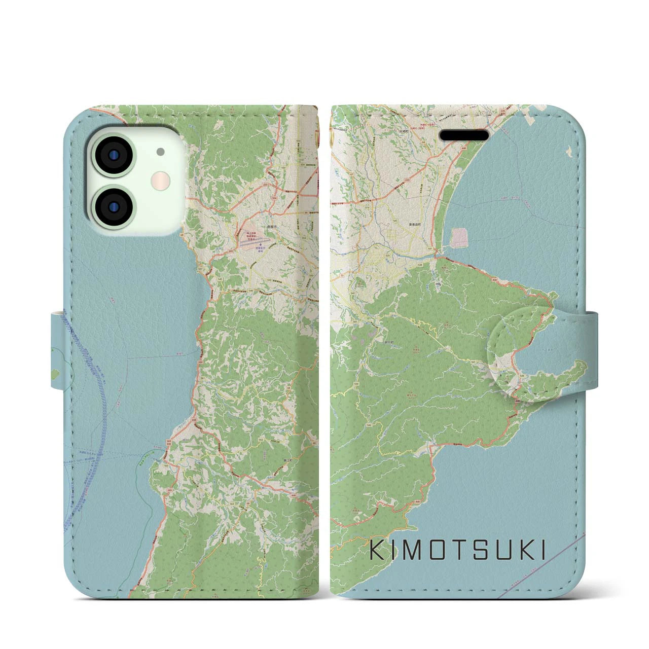 【肝付(鹿児島県)】地図柄iPhoneケース(手帳タイプ)ナチュラル・iPhone 12 mini 用