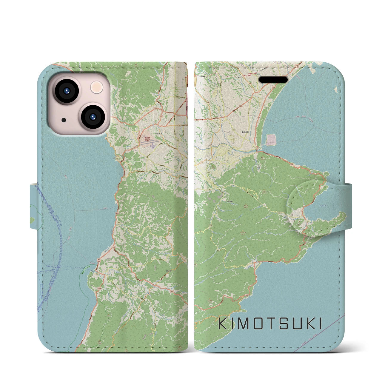 【肝付(鹿児島県)】地図柄iPhoneケース(手帳タイプ)ナチュラル・iPhone 13 mini 用