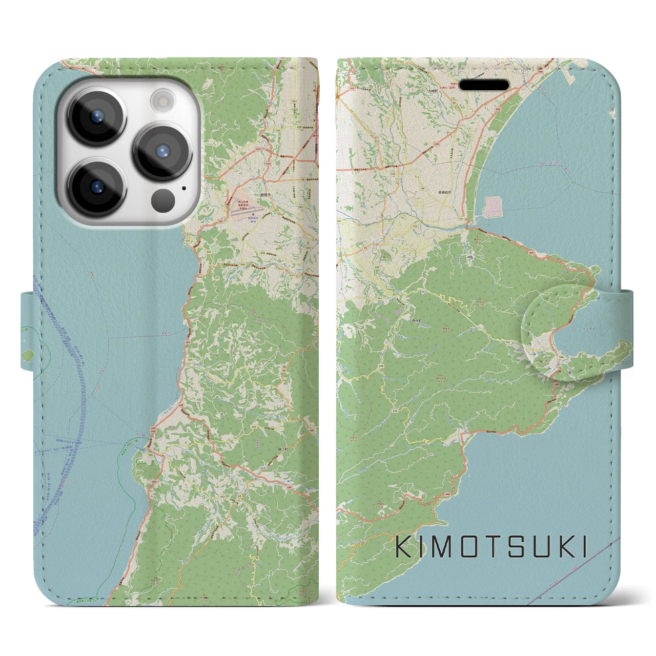 【肝付(鹿児島県)】地図柄iPhoneケース(手帳タイプ)ナチュラル・iPhone 14 Pro 用