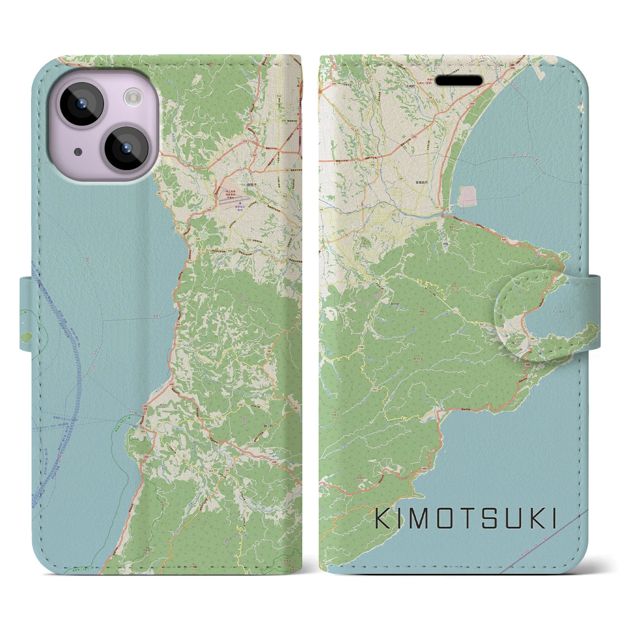 【肝付(鹿児島県)】地図柄iPhoneケース(手帳タイプ)ナチュラル・iPhone 14 用