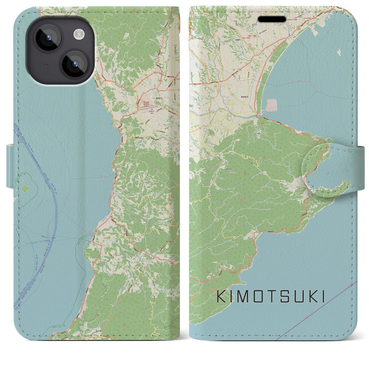 【肝付(鹿児島県)】地図柄iPhoneケース(手帳タイプ)ナチュラル・iPhone 14 Plus 用