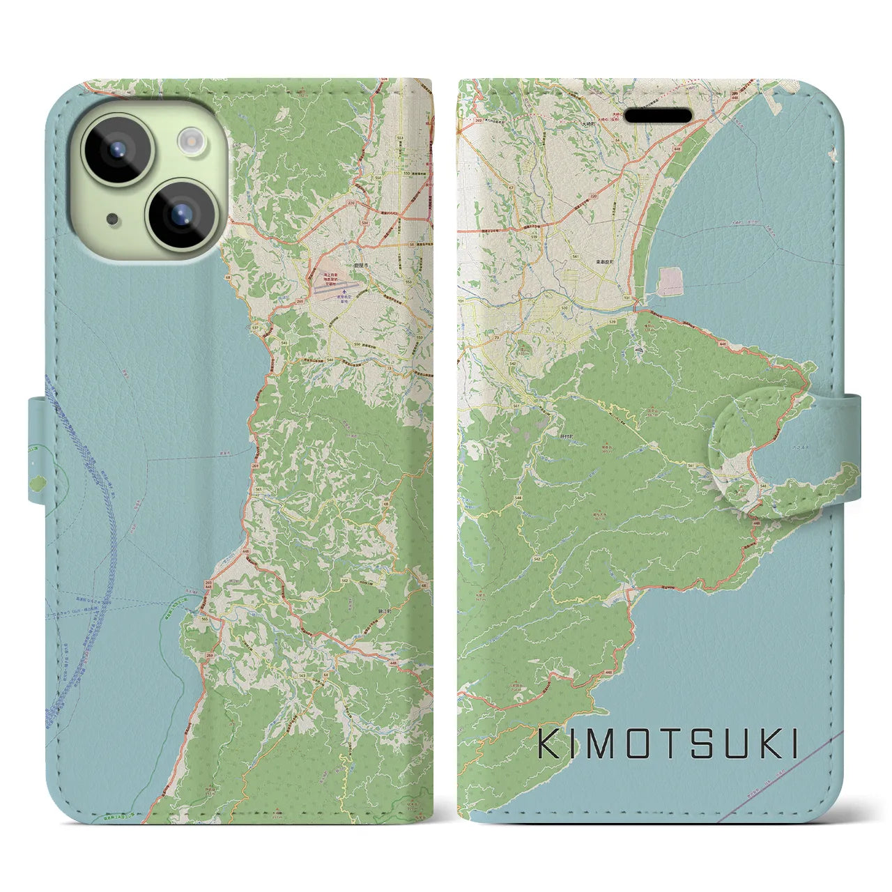 【肝付(鹿児島県)】地図柄iPhoneケース(手帳タイプ)ナチュラル・iPhone 15 用
