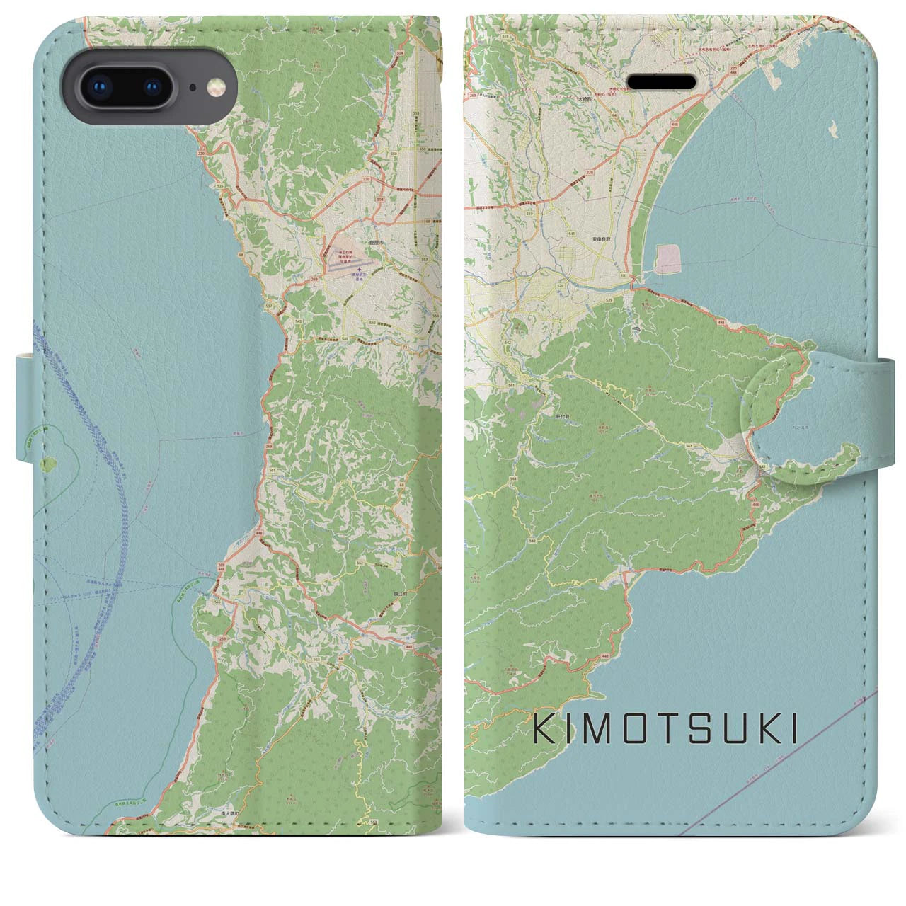 【肝付(鹿児島県)】地図柄iPhoneケース(手帳タイプ)ナチュラル・iPhone 8Plus /7Plus / 6sPlus / 6Plus 用