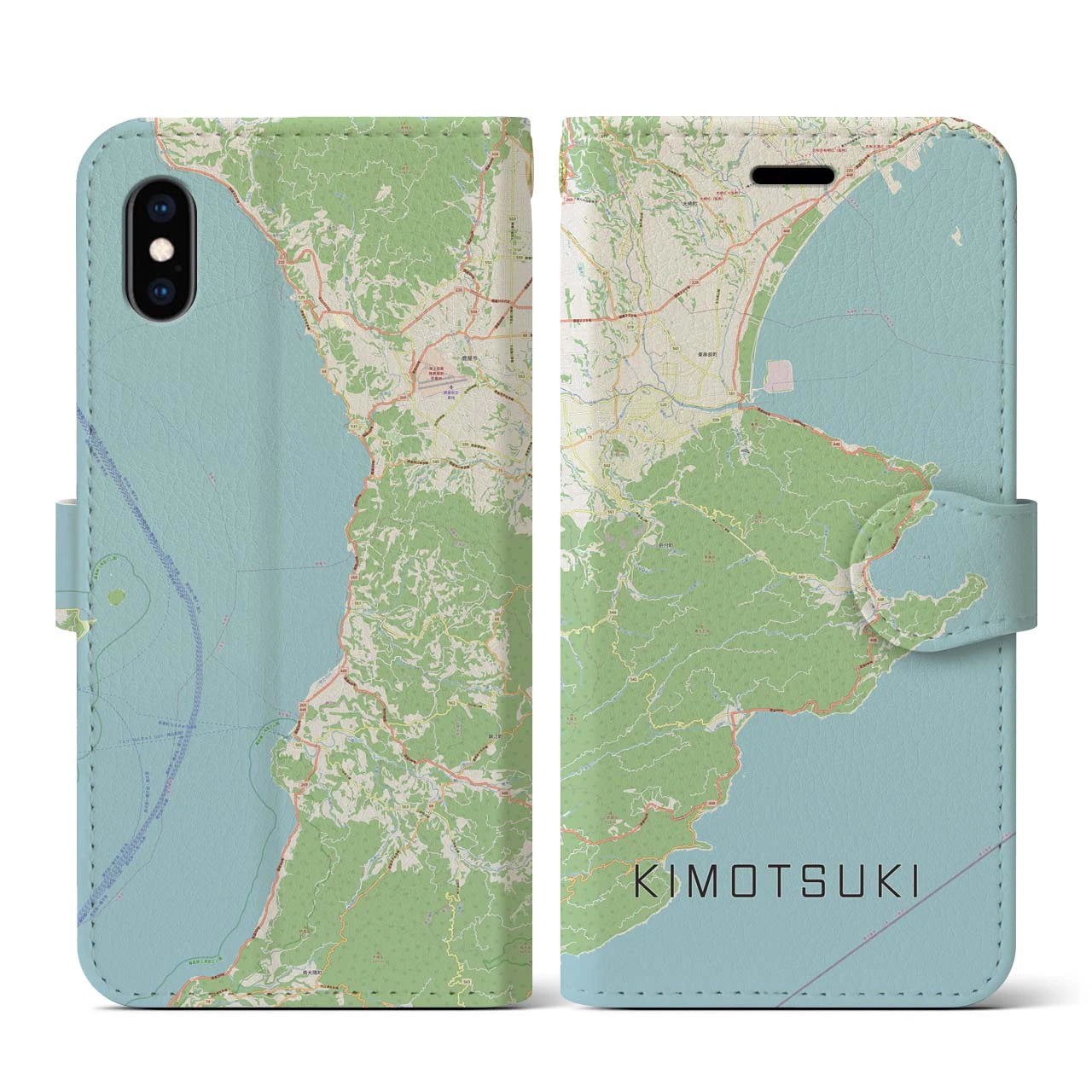 【肝付(鹿児島県)】地図柄iPhoneケース(手帳タイプ)ナチュラル・iPhone XS / X 用