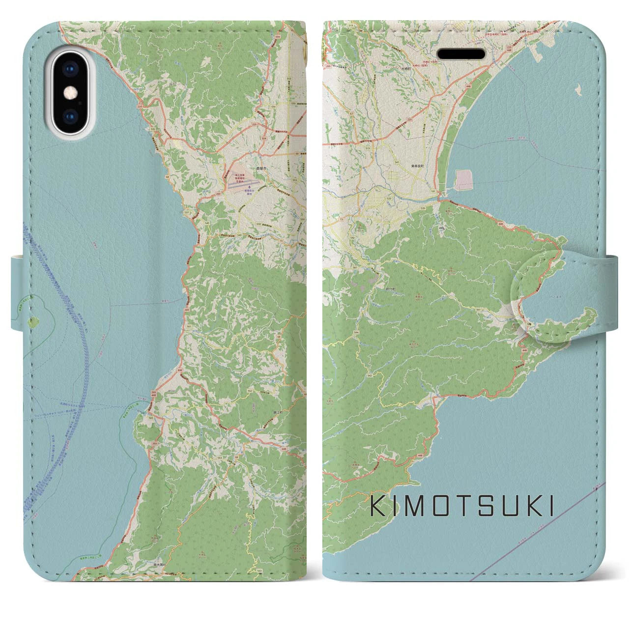 【肝付(鹿児島県)】地図柄iPhoneケース(手帳タイプ)ナチュラル・iPhone XS Max 用