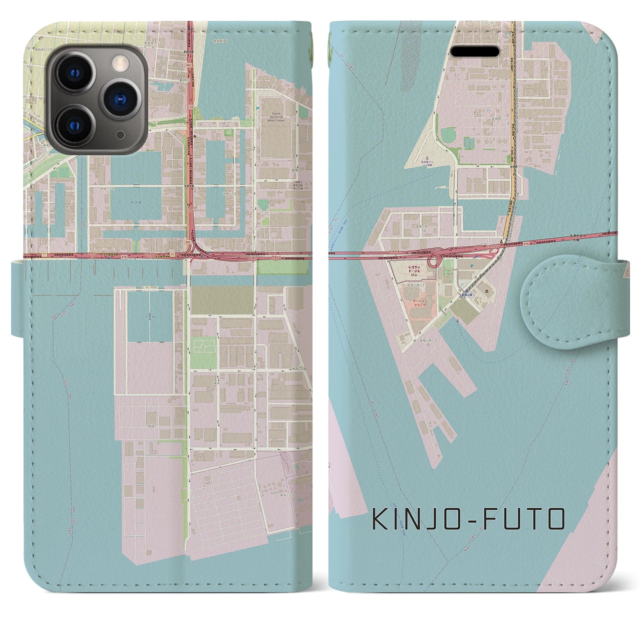 【金城ふ頭(愛知県)】地図柄iPhoneケース(手帳タイプ)ナチュラル・iPhone 11 Pro Max 用