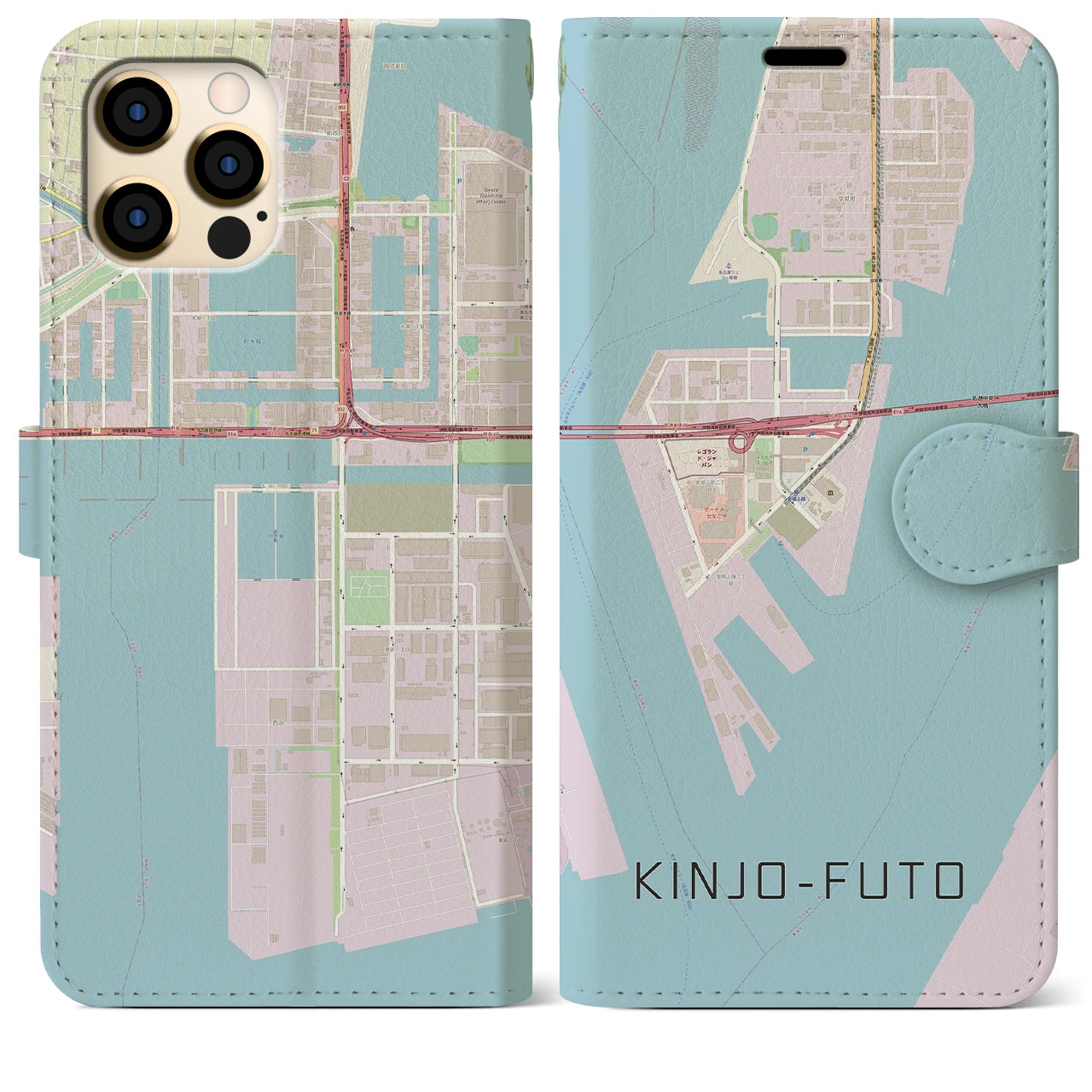 【金城ふ頭(愛知県)】地図柄iPhoneケース(手帳タイプ)ナチュラル・iPhone 12 Pro Max 用