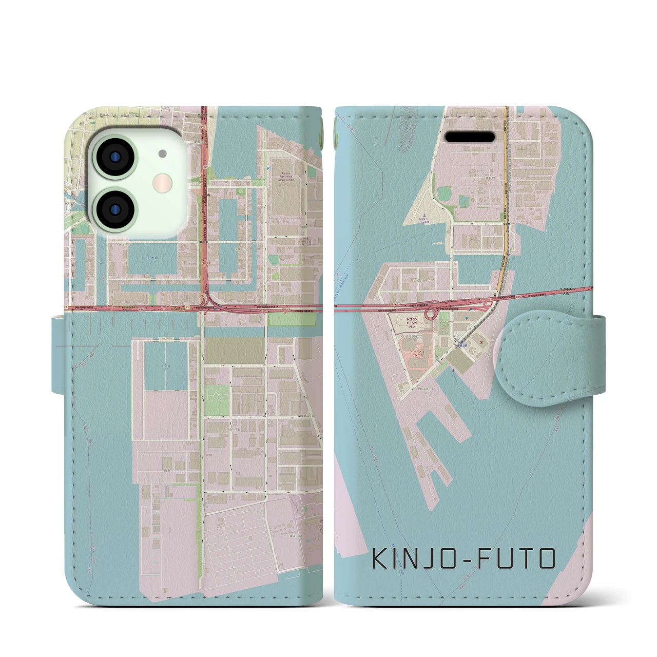 【金城ふ頭(愛知県)】地図柄iPhoneケース(手帳タイプ)ナチュラル・iPhone 12 mini 用