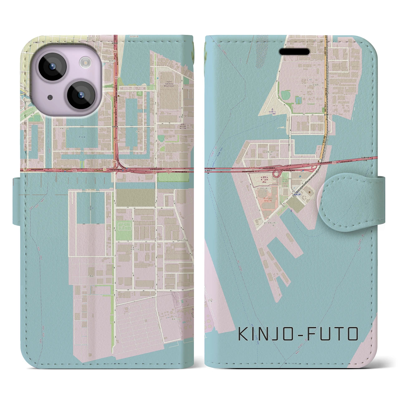 【金城ふ頭(愛知県)】地図柄iPhoneケース(手帳タイプ)ナチュラル・iPhone 14 用