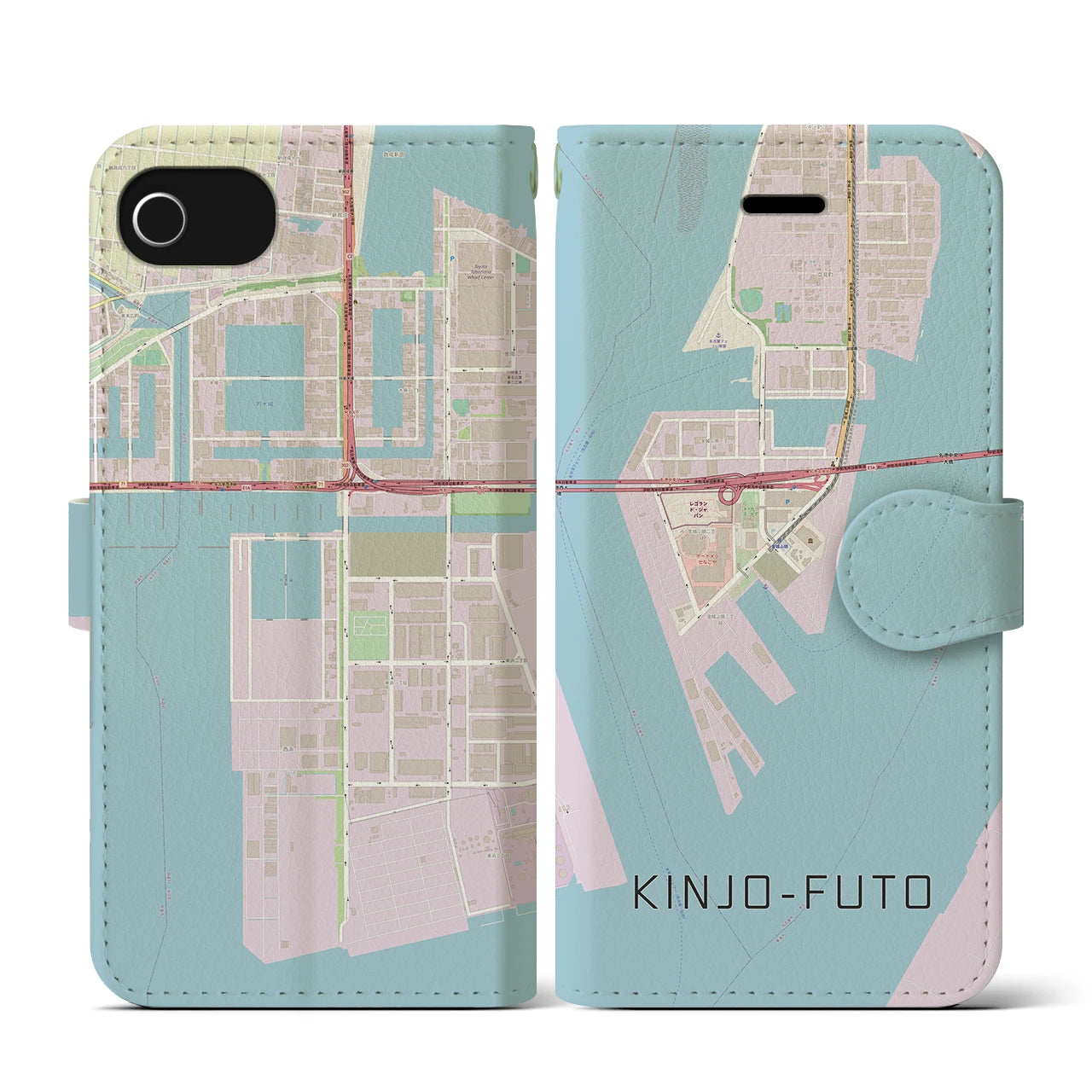 【金城ふ頭(愛知県)】地図柄iPhoneケース(手帳タイプ)ナチュラル・iPhone SE(第3 / 第2世代) / 8 / 7 / 6s / 6 用