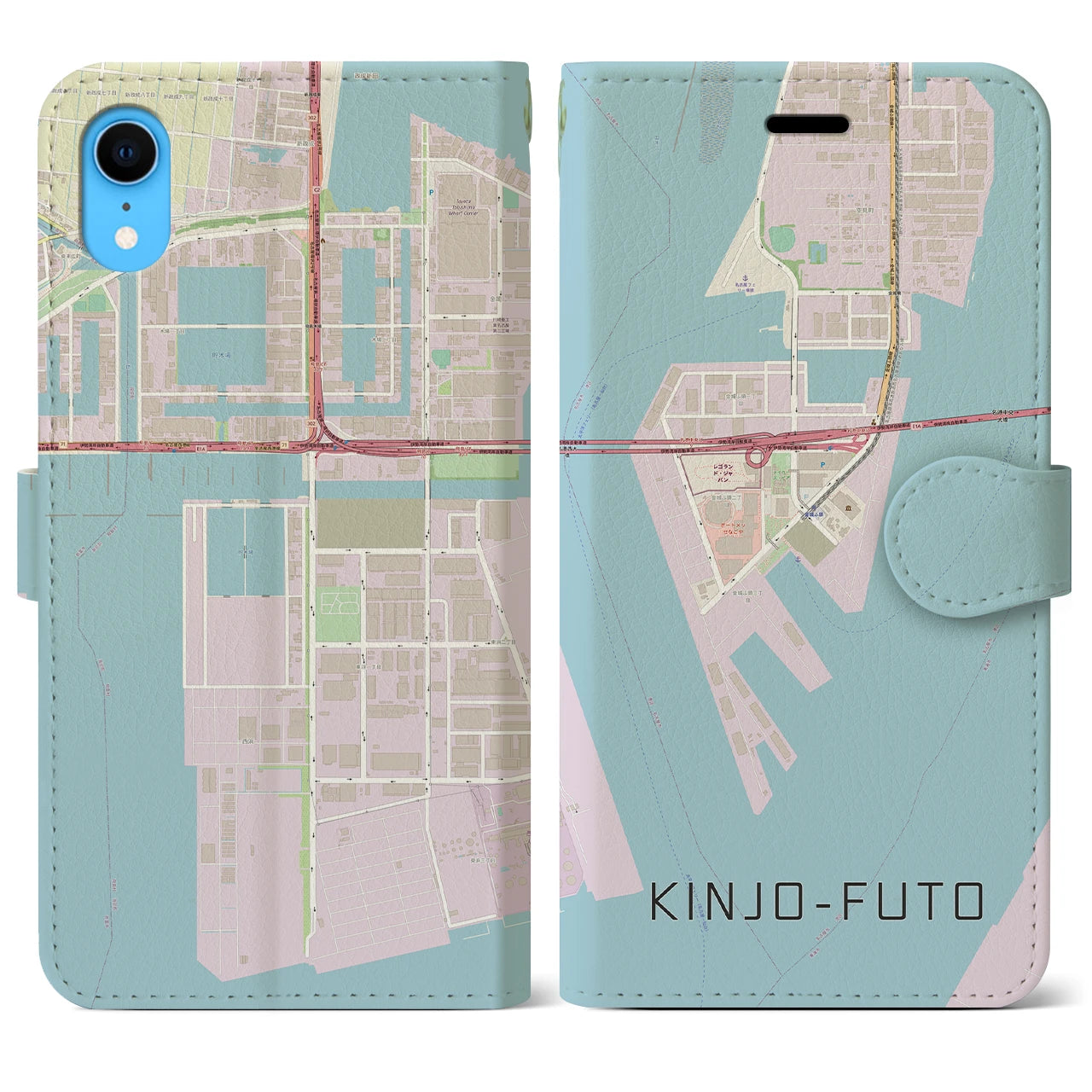 【金城ふ頭(愛知県)】地図柄iPhoneケース(手帳タイプ)ナチュラル・iPhone XR 用