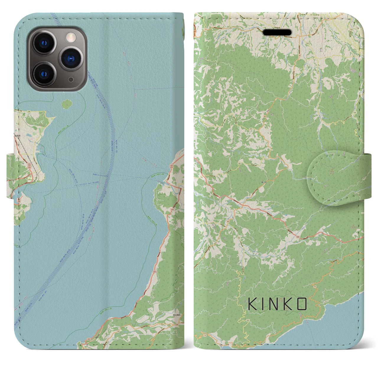 【錦江(鹿児島県)】地図柄iPhoneケース(手帳タイプ)ナチュラル・iPhone 11 Pro Max 用