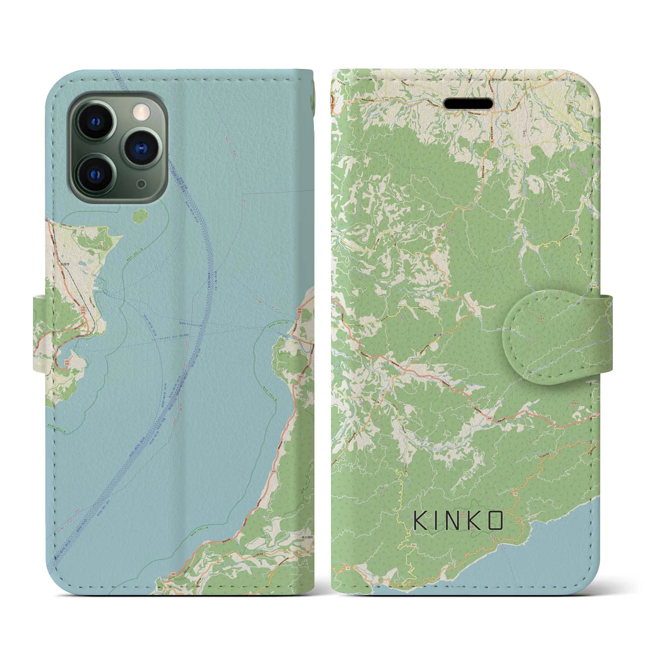 【錦江(鹿児島県)】地図柄iPhoneケース(手帳タイプ)ナチュラル・iPhone 11 Pro 用
