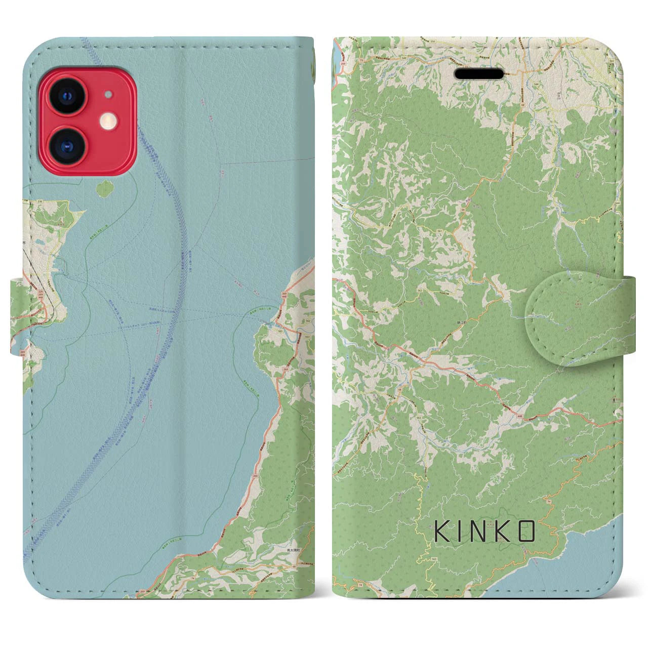 【錦江(鹿児島県)】地図柄iPhoneケース(手帳タイプ)ナチュラル・iPhone 11 用