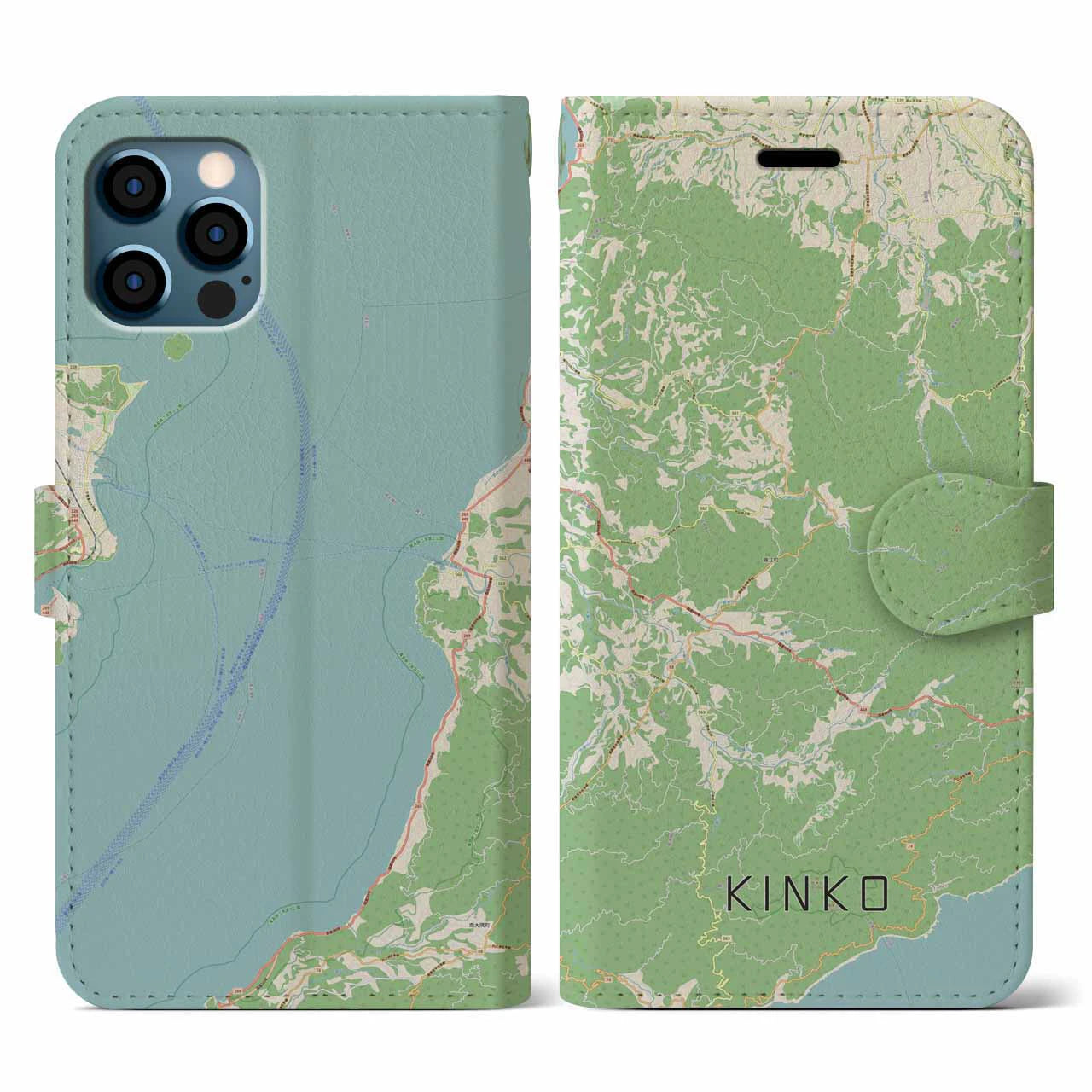 【錦江(鹿児島県)】地図柄iPhoneケース(手帳タイプ)ナチュラル・iPhone 12 / 12 Pro 用