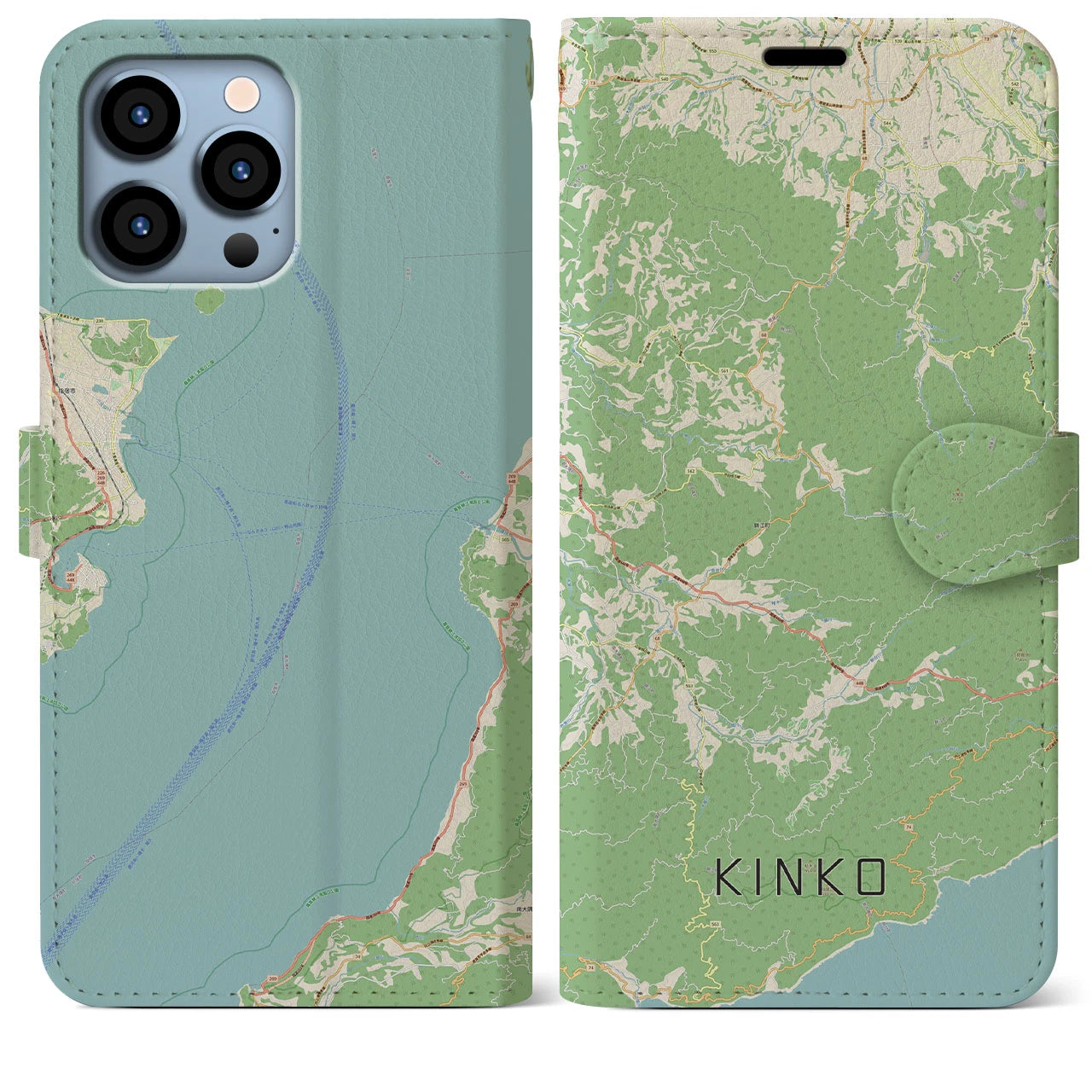 【錦江(鹿児島県)】地図柄iPhoneケース(手帳タイプ)ナチュラル・iPhone 13 Pro Max 用