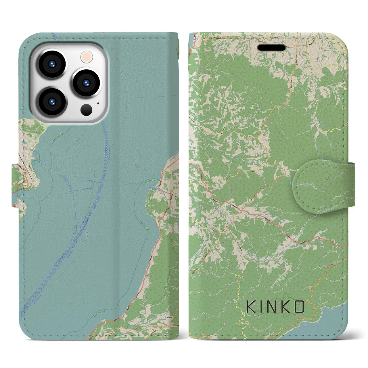 【錦江(鹿児島県)】地図柄iPhoneケース(手帳タイプ)ナチュラル・iPhone 13 Pro 用