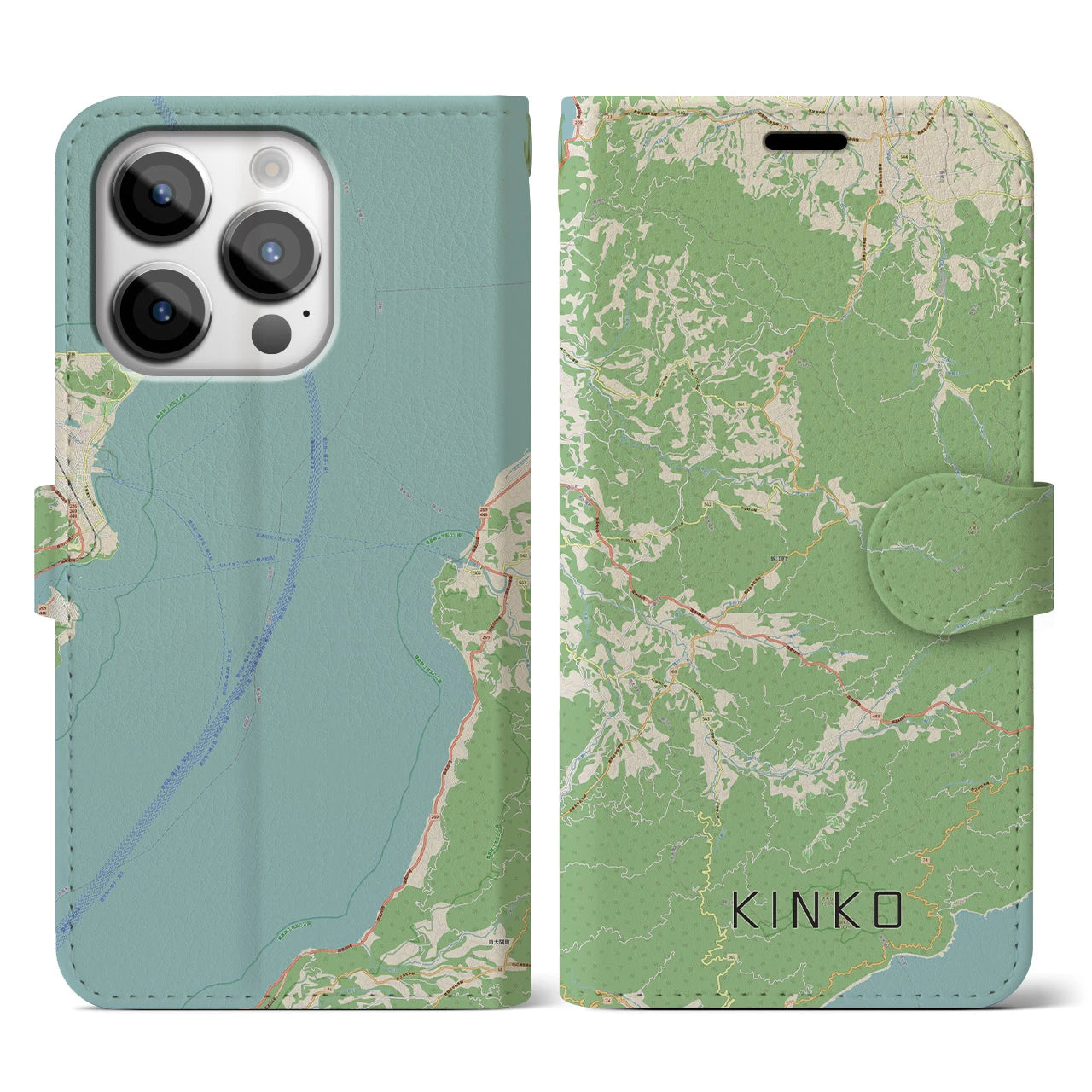 【錦江(鹿児島県)】地図柄iPhoneケース(手帳タイプ)ナチュラル・iPhone 14 Pro 用
