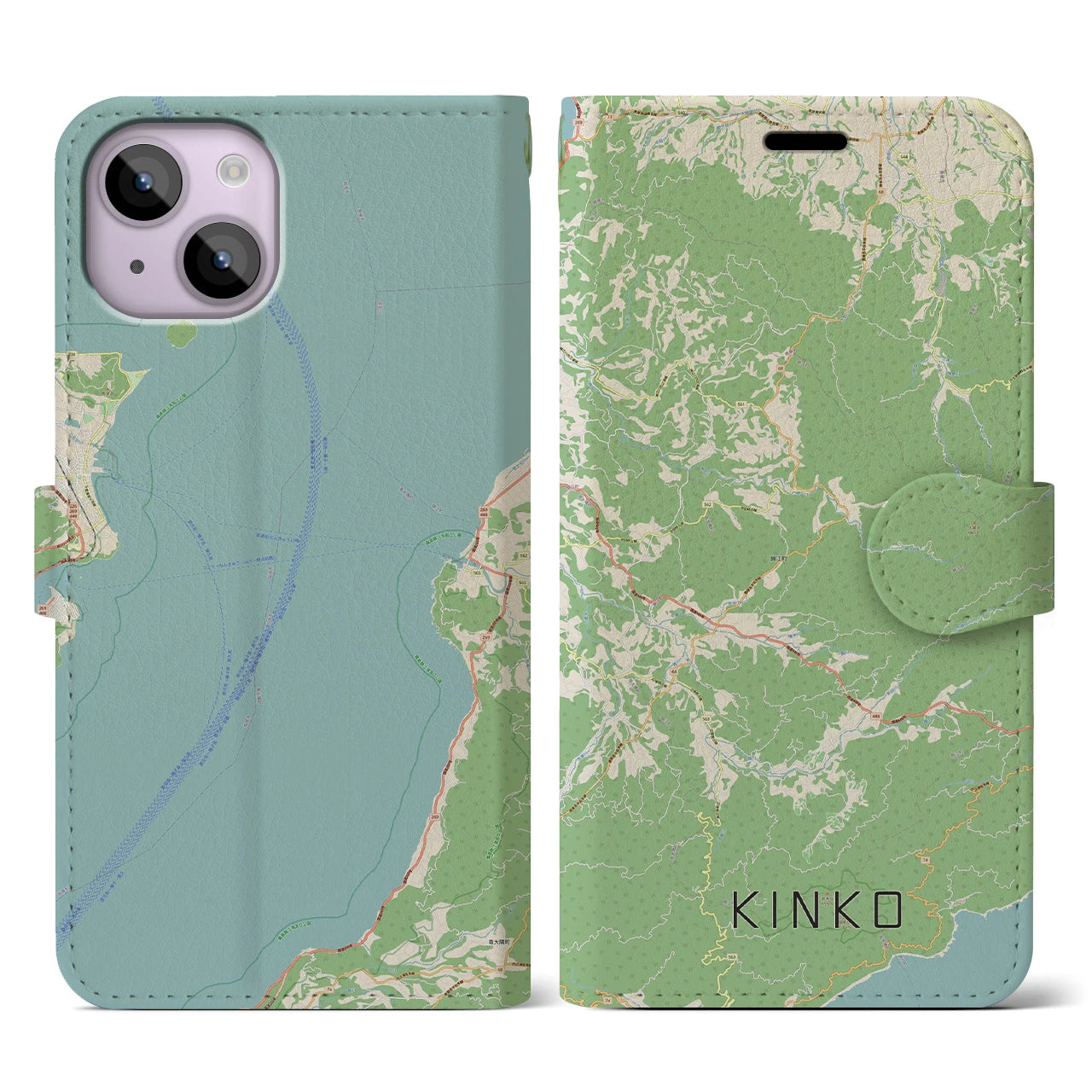 【錦江(鹿児島県)】地図柄iPhoneケース(手帳タイプ)ナチュラル・iPhone 14 用