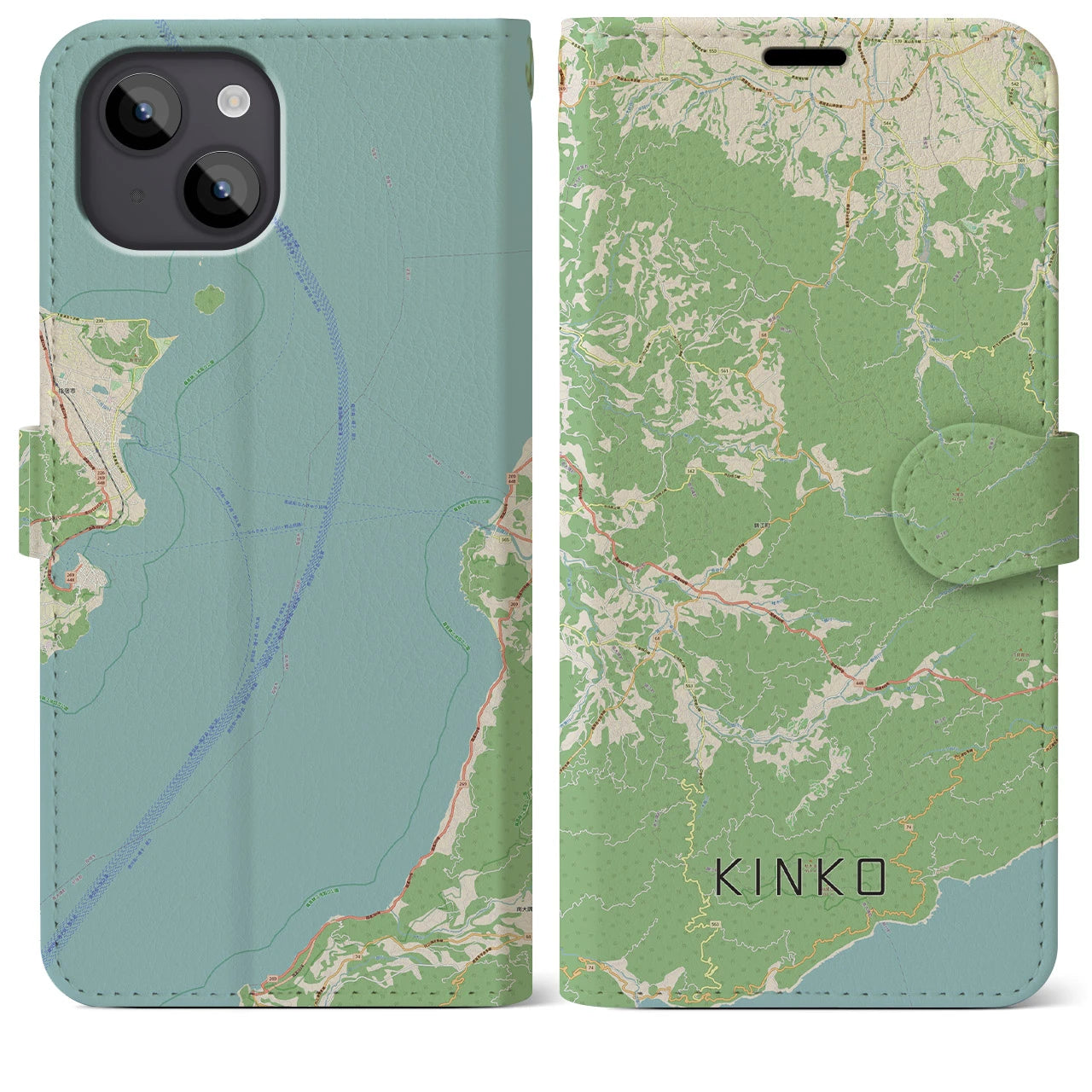 【錦江(鹿児島県)】地図柄iPhoneケース(手帳タイプ)ナチュラル・iPhone 14 Plus 用