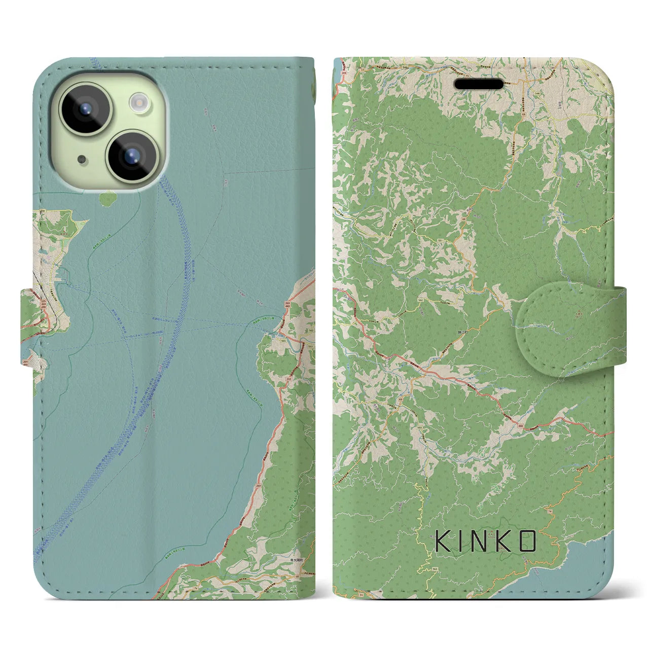 【錦江(鹿児島県)】地図柄iPhoneケース(手帳タイプ)ナチュラル・iPhone 15 用