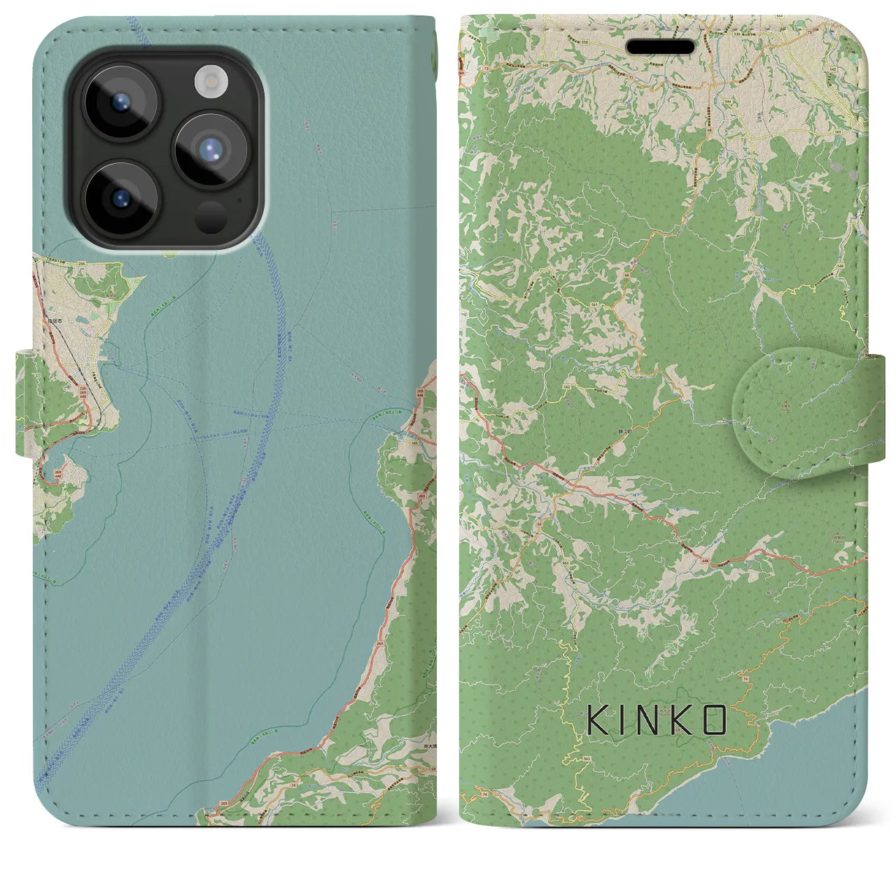 【錦江(鹿児島県)】地図柄iPhoneケース(手帳タイプ)ナチュラル・iPhone 15 Pro Max 用