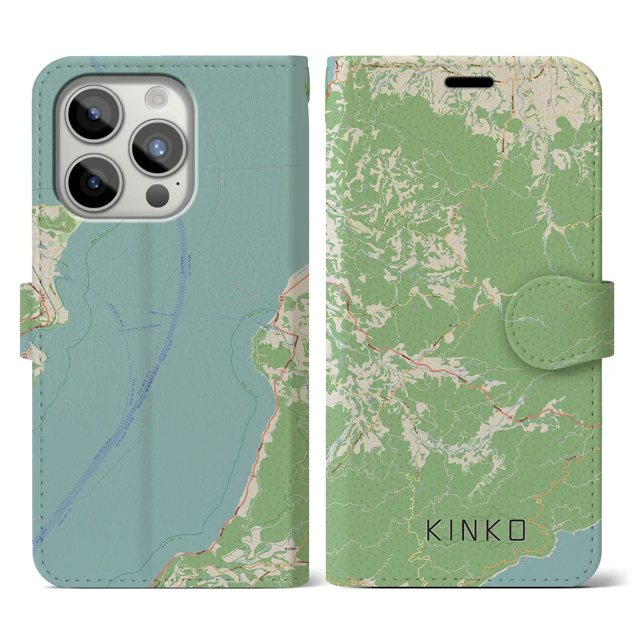 【錦江(鹿児島県)】地図柄iPhoneケース(手帳タイプ)ナチュラル・iPhone 15 Pro 用
