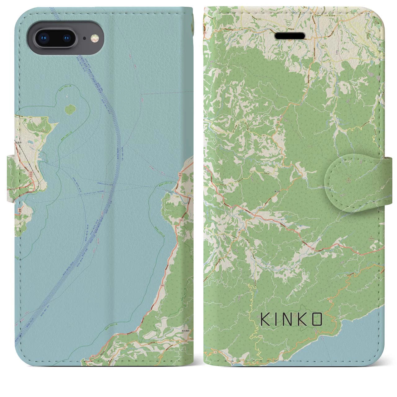 【錦江(鹿児島県)】地図柄iPhoneケース(手帳タイプ)ナチュラル・iPhone 8Plus /7Plus / 6sPlus / 6Plus 用