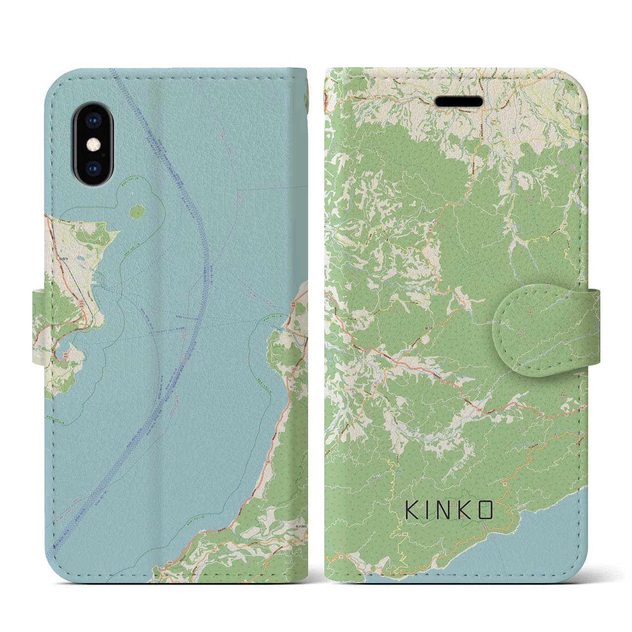 【錦江(鹿児島県)】地図柄iPhoneケース(手帳タイプ)ナチュラル・iPhone XS / X 用