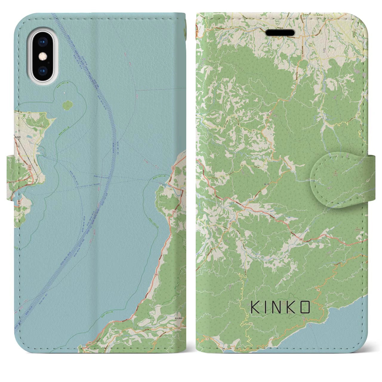 【錦江(鹿児島県)】地図柄iPhoneケース(手帳タイプ)ナチュラル・iPhone XS Max 用
