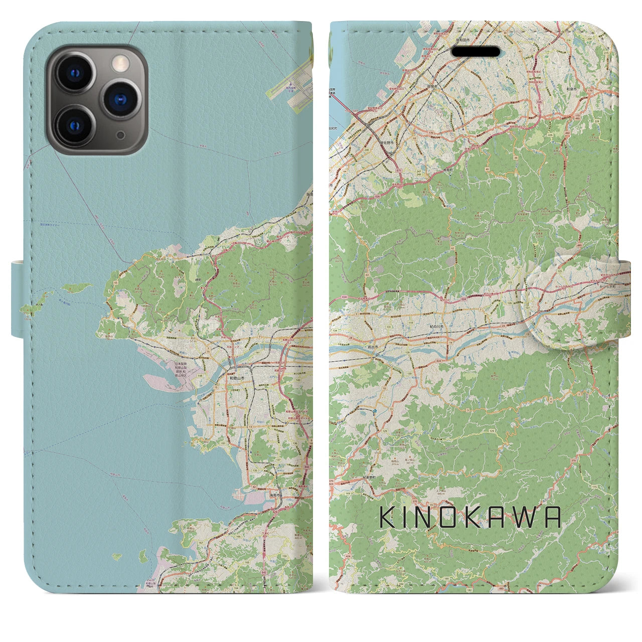 【紀の川(和歌山県)】地図柄iPhoneケース(手帳タイプ)ナチュラル・iPhone 11 Pro Max 用