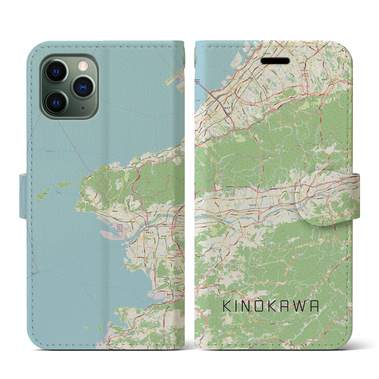 【紀の川(和歌山県)】地図柄iPhoneケース(手帳タイプ)ナチュラル・iPhone 11 Pro 用