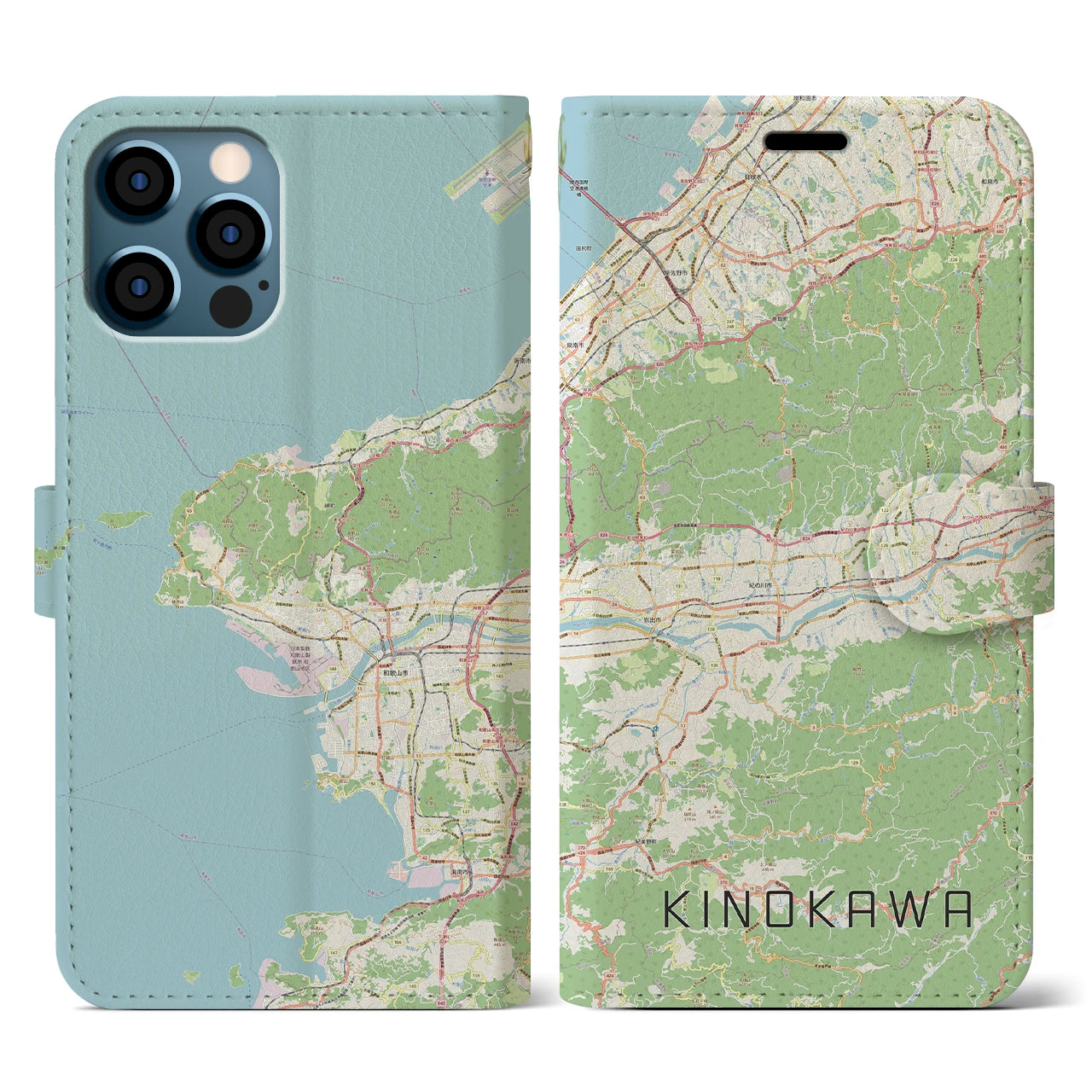 【紀の川(和歌山県)】地図柄iPhoneケース(手帳タイプ)ナチュラル・iPhone 12 / 12 Pro 用