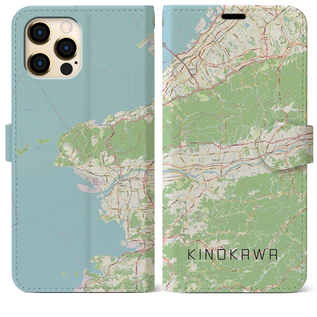 【紀の川(和歌山県)】地図柄iPhoneケース(手帳タイプ)ナチュラル・iPhone 12 Pro Max 用