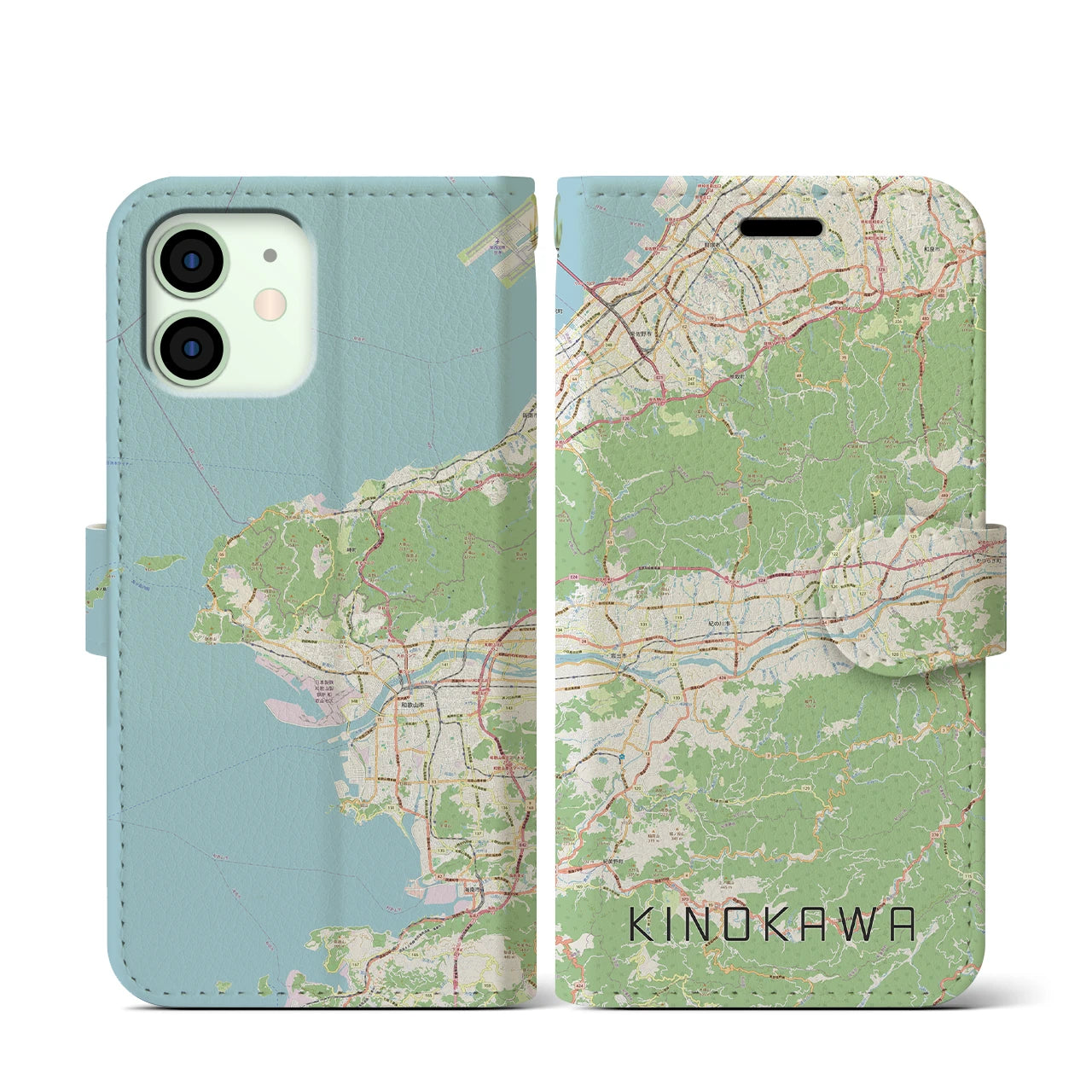 【紀の川(和歌山県)】地図柄iPhoneケース(手帳タイプ)ナチュラル・iPhone 12 mini 用